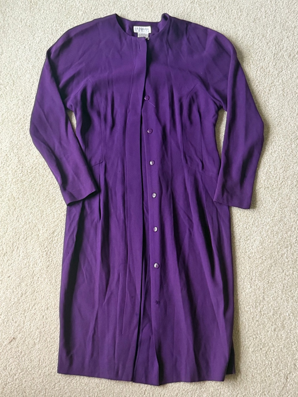 Liz Claiborne Women’s Deep Purple Button Down Dress/Overcoat Size 8